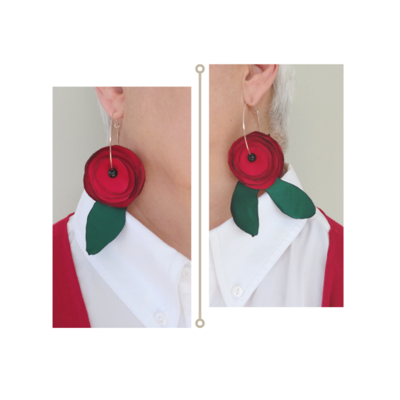 Earrings with roses and leaves